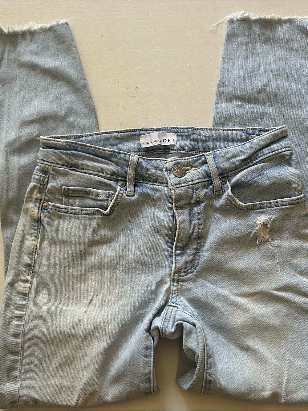 LOFT Light Blue Women's Skinny Jeans with Distressed Detail
